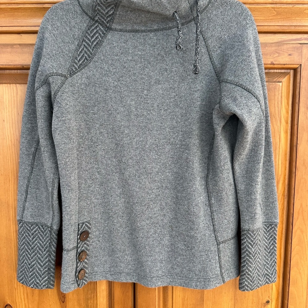 Gray Cowl Neck Sweater with Button Detail